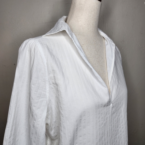 ACNE Studios White Cotton Pique Split Neck Collared Blouse Size 32 - Picture 10 of 14